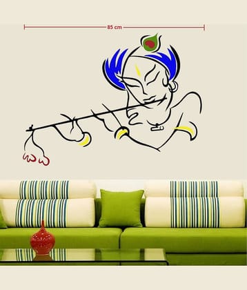Asmi Collection Beautiful Colorful Krishna with Flute Wall Sticker ( 65 x 85 cms )