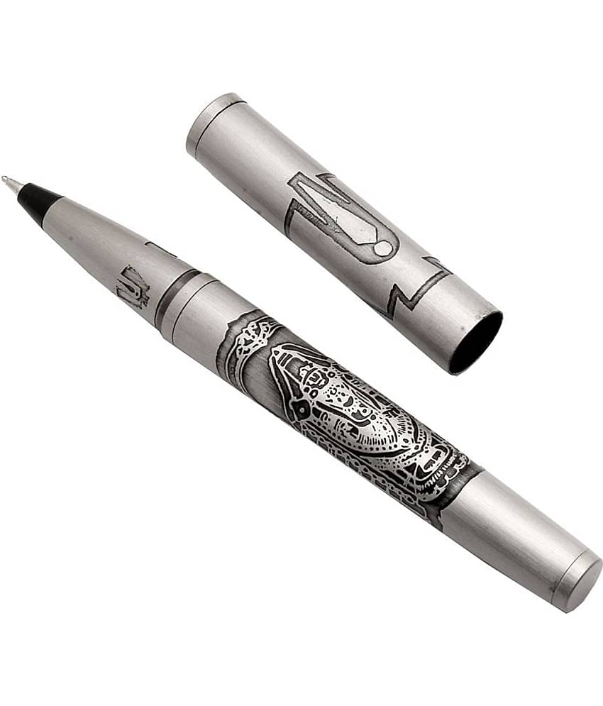 Srpc Lord Balaji & Tilak Engraved On Silver Gray Metal Body Ballpoint Pen Magnetic Cap & Blue Refill