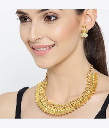 YOUBELLA Golden Brass Necklace Set ( Pack of 1 )