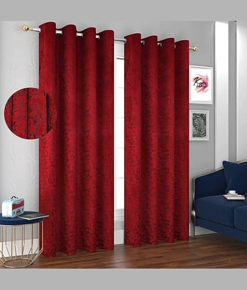 Kraftiq Homes Abstract Blackout Eyelet Curtain 6 ft ( Pack of 2 ) - Maroon
