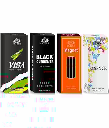 ST.JOHN Cobra Black Curret,Magnet,Visa & Essance Pocket Perfume for Men 10 ml ( - Pack of 4 )