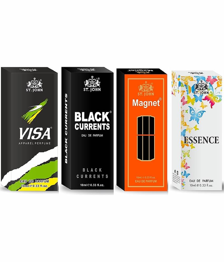 ST.JOHN Cobra Black Curret,Magnet,Visa & Essance Pocket Perfume for Men 10 ml ( - Pack of 4 )