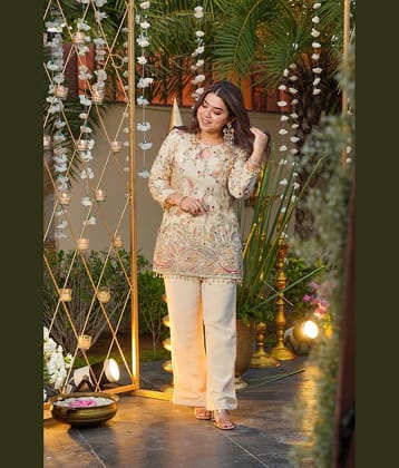 piludi Women Embroidered Tunic With Trousers Co-Ord Set ( Cream )