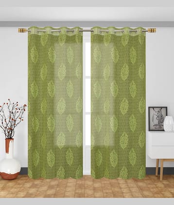 Homefab India Nature Transparent Eyelet Curtain 9 ft ( Pack of 2 ) - Green