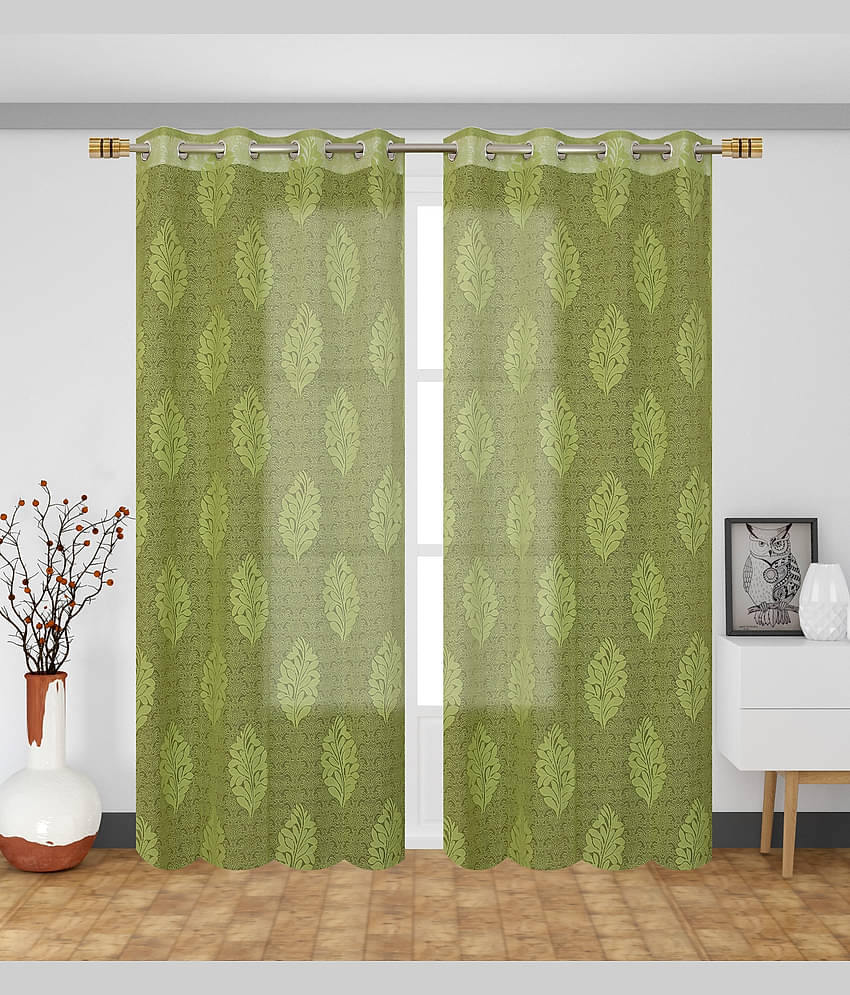 Homefab India Nature Transparent Eyelet Curtain 9 ft ( Pack of 2 ) - Green
