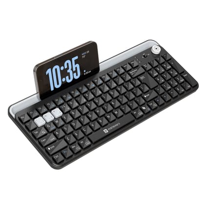 Portronics Bubble 4 Keyboard, 03 X Bluetooth Connectivity, 2.4Ghz Receiver, In Built Rechargeable Battery, Volume Control Knob, Integrated Numpad & Multimedia Keys - Black