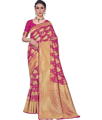 Sariya Jacquard Embellished Saree With Unstitched Blouse Piece ( Pink )