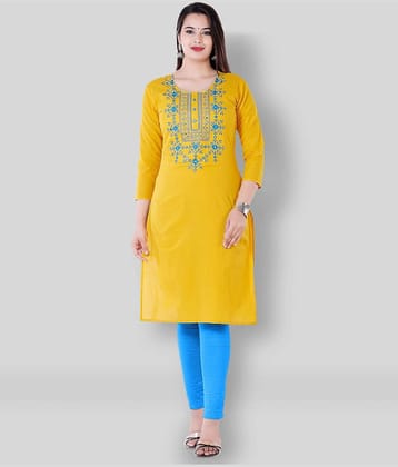 P PRIYA FASHION - Yellow Cotton Women's Straight Kurti ( Pack of 1 )