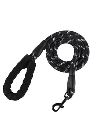 Blingpets Heavy Duty 5ft. Long Reflective Dog Leash with Anti Slip Padded Handle, Sturdy & Durable Woven Rope for Small, Medium & Large Dogs (Black)