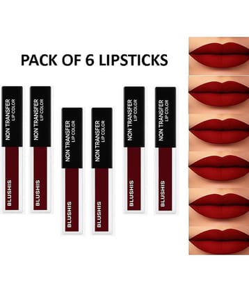 BLUSHIS Maroon Matte Smudge Free Liquid Lipstick ( Pack of 6 )