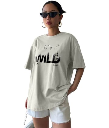 Leotude Women Cotton Blend Printed Regular Fit Round Neck T-Shirt ( Grey )