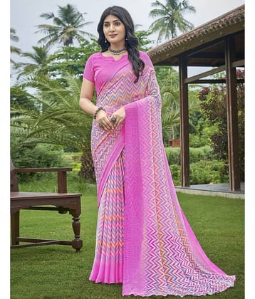 Satrani Chiffon Printed Saree With Unstitched Blouse Piece ( Pink )