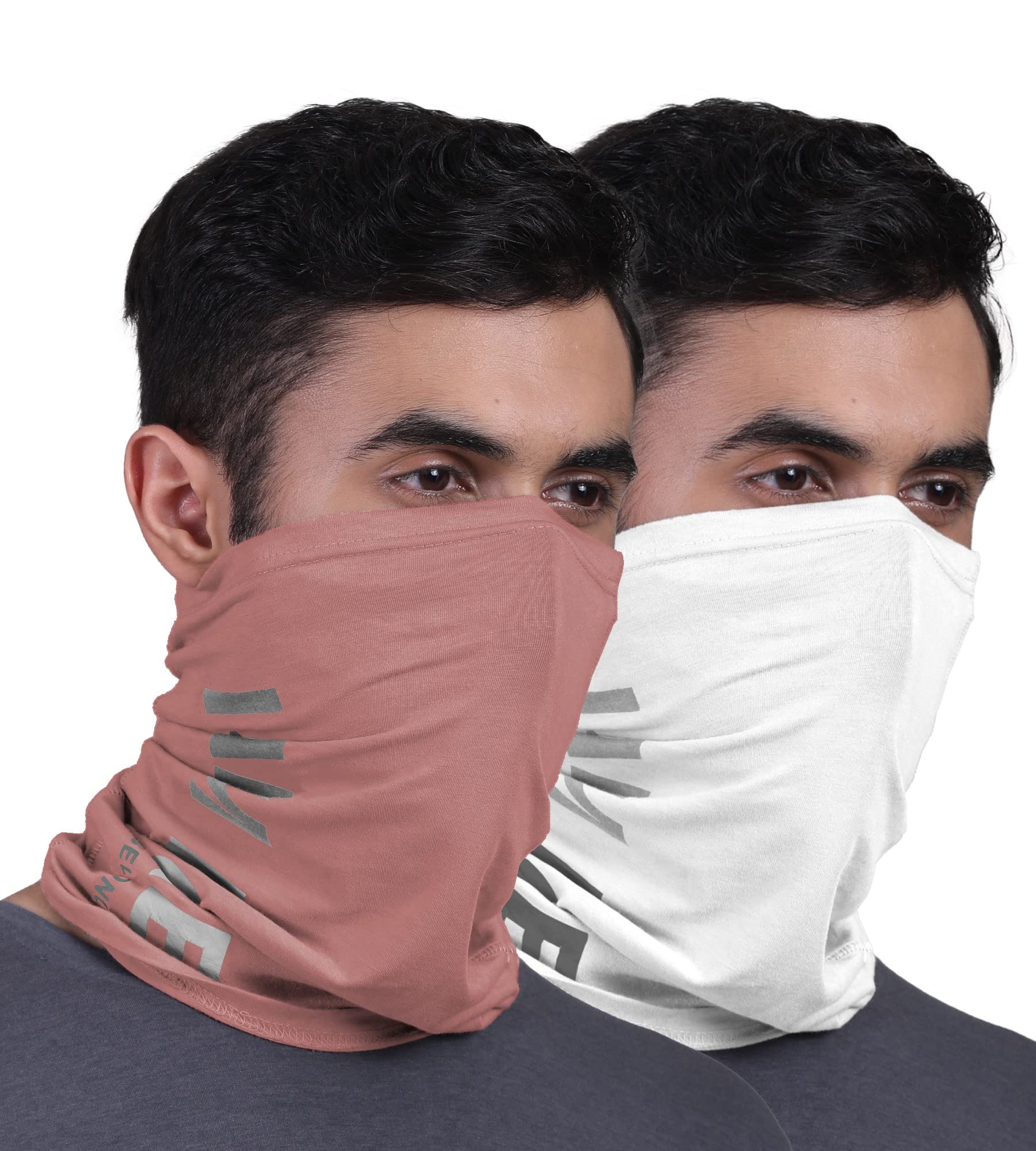 FREECULTR Unisex Bamboo Bandana, Anti Microbial Super Soft & Comfort Fit, Breathable Multipurpose Headband, Face Mask for Dust Protection and Sun - Printed Pack of 2-Cuban Peach,White