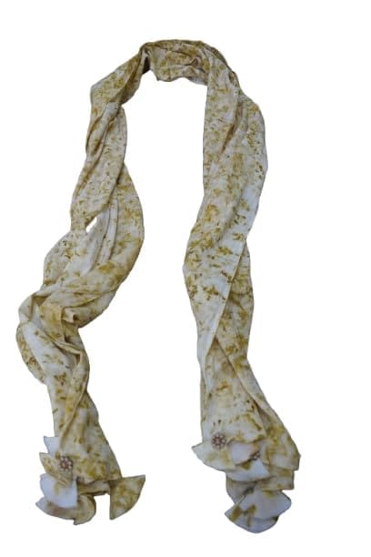 TULIP Traditional Artisians' Upliftment Livelihood Program Lightweight Scarf, White with Gold Floral Print, Sheer Fabric, Fashion Accessory
