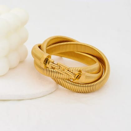 Triple Layer Chain Stretchable Snake Elastic 18K Gold Anti Tarnish Stainless Steel Bangle Bracelet for Women-GOLD