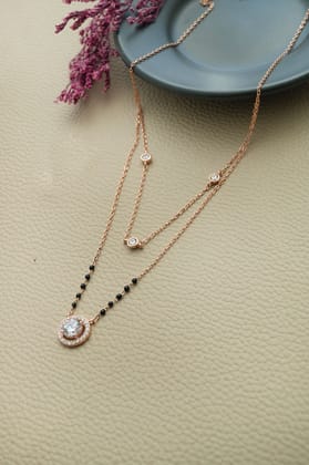 Sparkling Solitaire Multilayer Rose Gold Plated Sterling Silver Mangalsutra Necklace Set-Rose
