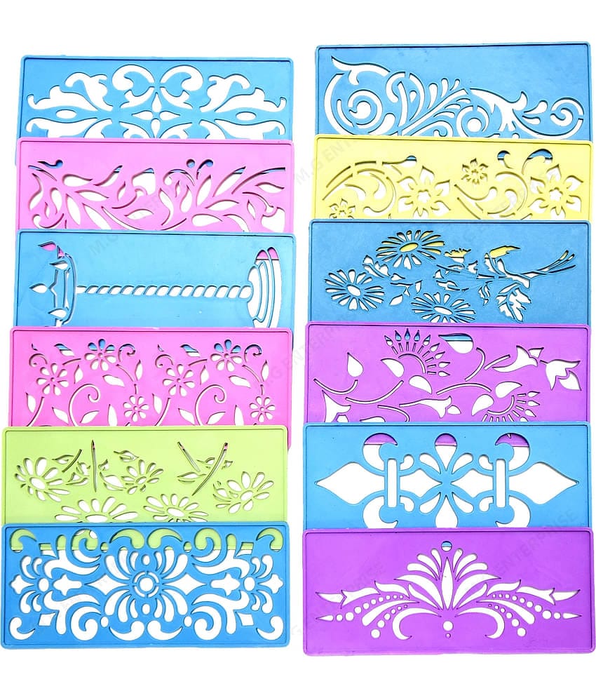M.G ENTERPRISE DIY Plastic Rangoli Stencils For Floor and Wall PLS-J-12 Set of 12 pc (3 in x 7 in)