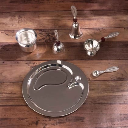 Brass Silver Plated Pooja Thali Set (BMAS291 S)