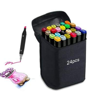 SKYVILLA 24 Colors Art Markers Sketch Pen Dual Tip Artist Art Marker Vibrant Colors Set For Coloring Sketching Drawing ,Twin Head Permanent Sketch Markers Pen With Carry ,