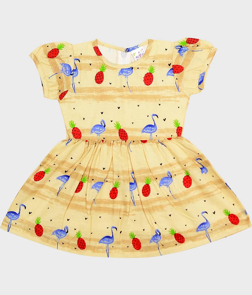Me N My CLOSET Cotton Frock For Girls ( Pack of 1 , Yellow )
