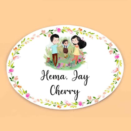 Couple with Boy - Handpainted Personalised Name plate