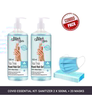 Mirah Belle Tea-Tree Aloe Vera Hand Rub Gel 500ml(Packof 2) & 20 Masks Sanitizers 1000 mL Pack of 2