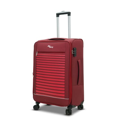 Sky Carrys Stripe On Single Luggage | Expandable & Anti-Theft | 360 Dual Spinner Wheels | AVIATION GRADE Aluminium Telescopic Handle | Durable Twill Material (Small, Red)