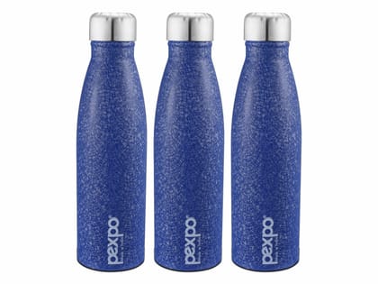 PEXPO Stainless Steel Fridge Water Bottle, 1L, Pack Of 3 Blue, Genro | Wide Mouth Water Bottle With a Sturdy Grip