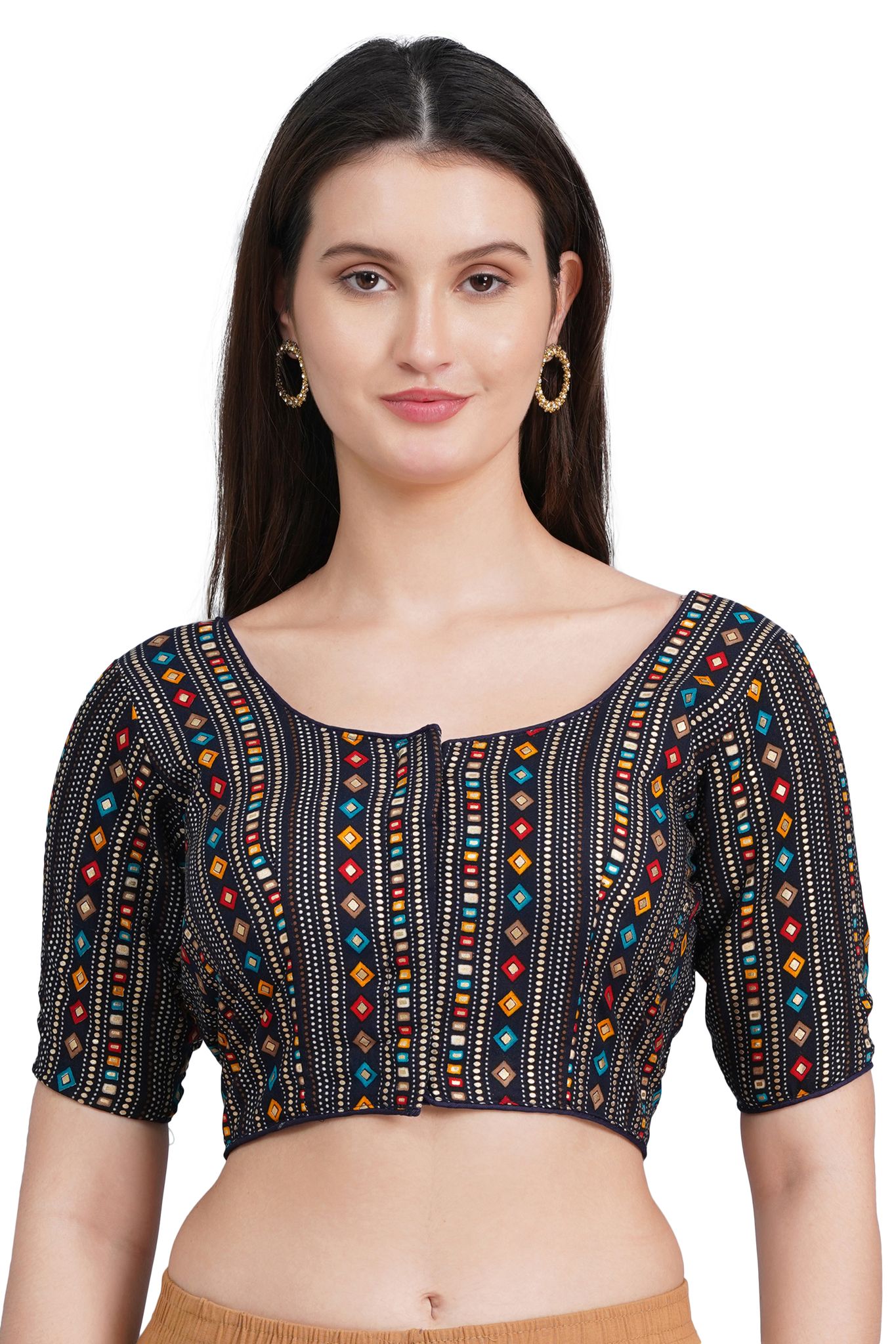 MRS RIGHT BLUE PRINTED COTTON PADDED BLOUSE FOR WOMEN AND GIRLS
