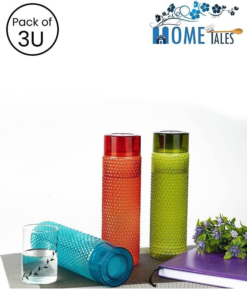 iview kitchenware Multicolour PET Fridge Water Bottle (1000ml each), (3U), Bubble Pattern