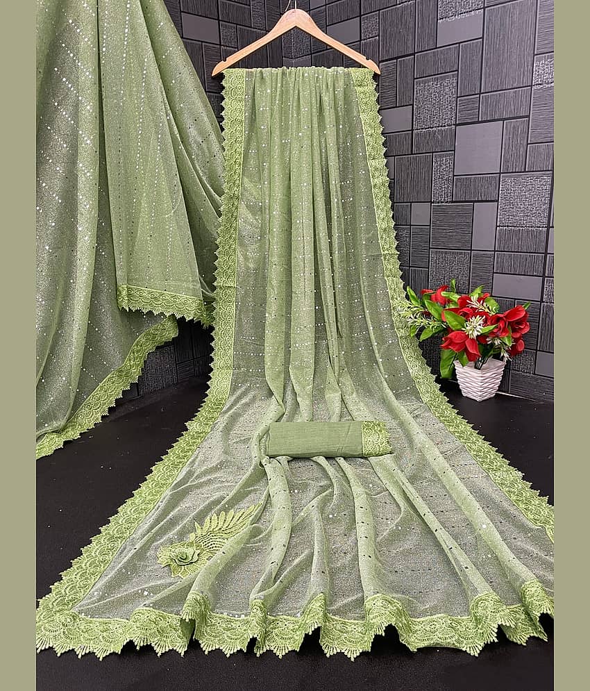 Gullak Lycra Printed Regular Saree With Unstitched Blouse Piece ( Fluorescent Green )