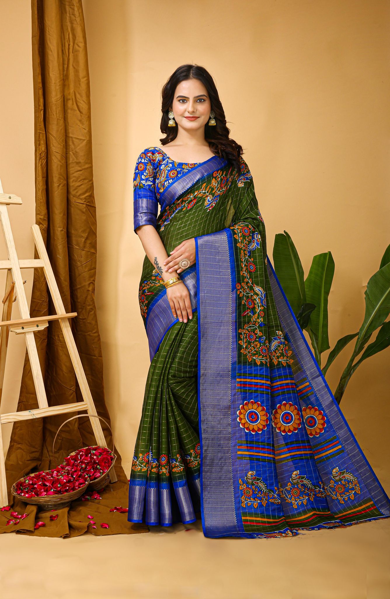 Kalamkari Print Dola Silk Saree