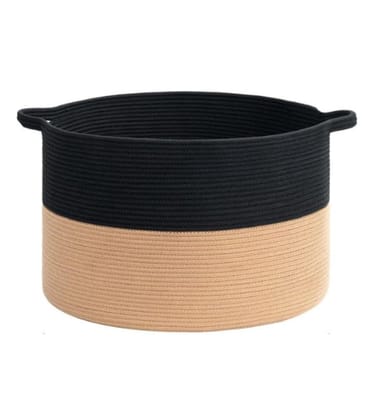 Generic Cotton Pack Of_1 16x14 Inch Storage Basket For Clothes With Out Lid (Black-Beige)-PID66402