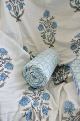 Sky Blue Buta Print Dohar : Crafted for Lasting BeautyDouble