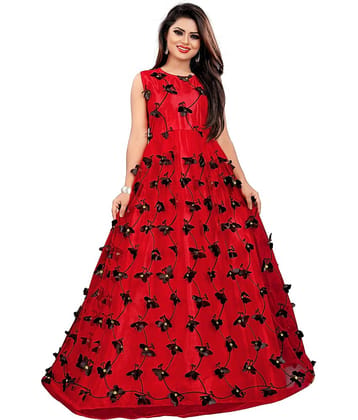 Aika Women Net Applique Ethnic Dress ( Black )