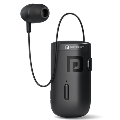 Portronics Harmonics Klip 6 Retractable Bluetooth Calling Earphone with Upto 30 Hour Playback, Vibration Prompt, Strong Clip, HD Clarity Mic, Bluetooth V5.3, Type C Fast Charging(Black)
