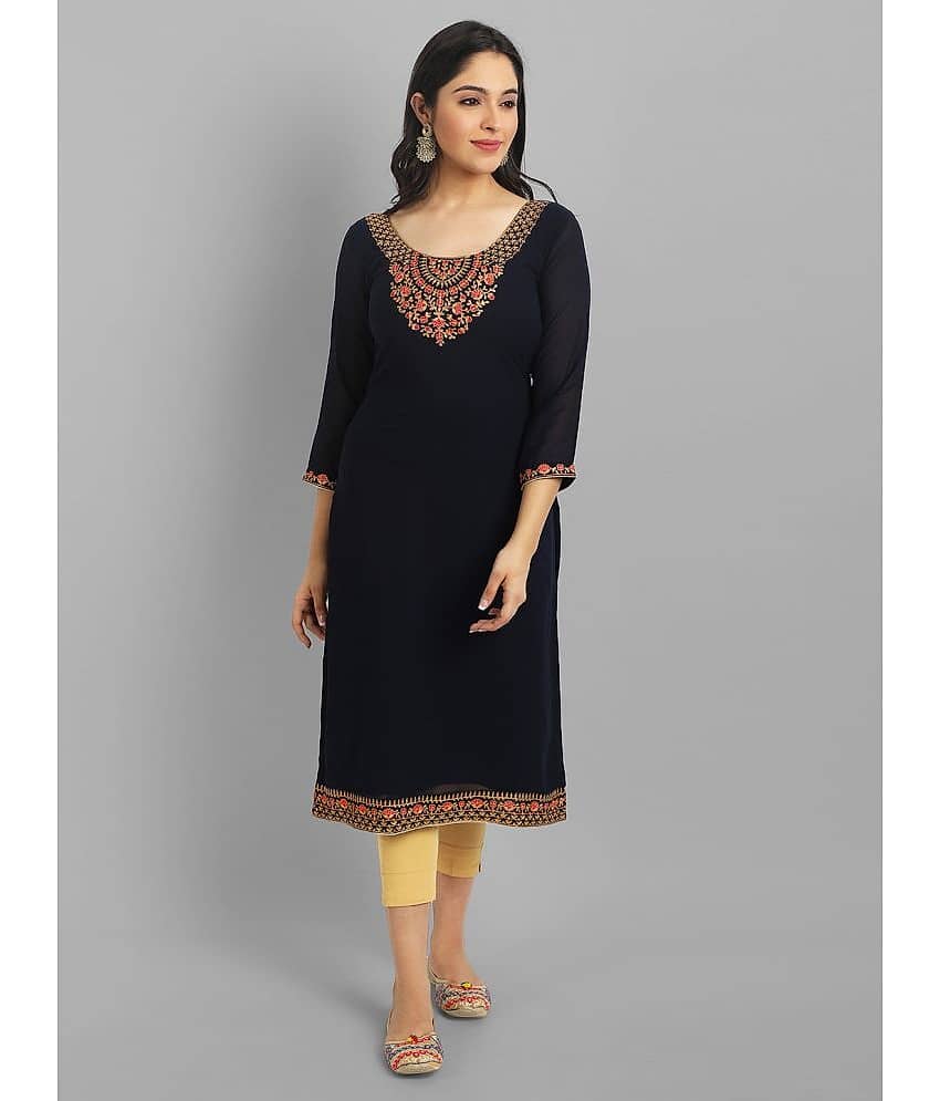 JASH CREATION - Black Georgette Women's Straight Kurti ( Pack of 1 )