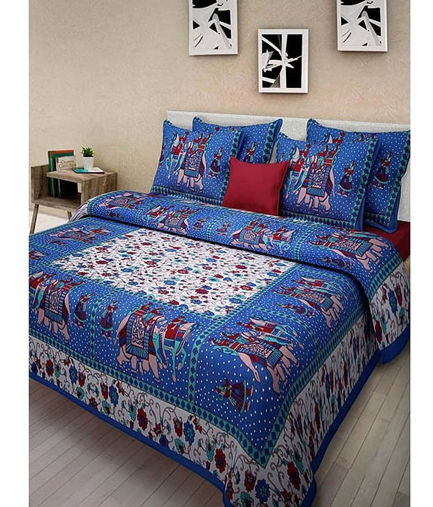 PETROSOLY Cotton 1 Double Bedsheet with 2 Pillow Covers ( Blue )