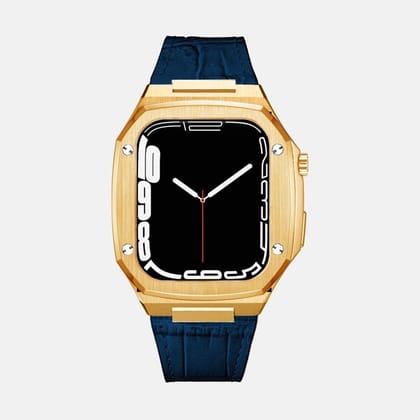 45MM Gold Luxury Edition iWatch Case: Leather Strap-Blue Leather