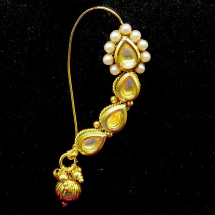 Gold-Plated Kundan Banu Maharashtrian Nath(Piercing Required)