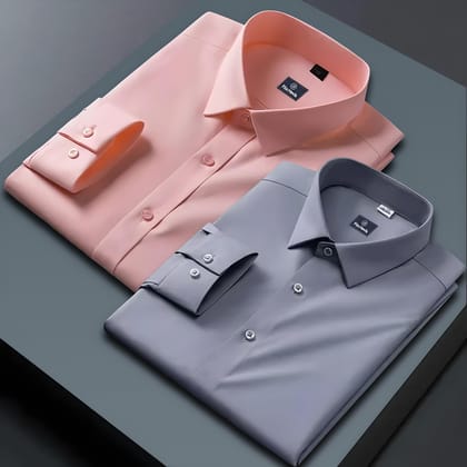 Combo of 2 Formal shirts Peach & Light Grey Colour-S