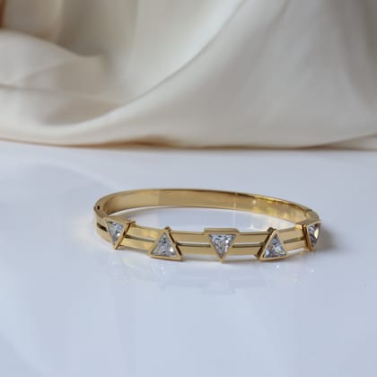 Triangle Studded 18K Gold Plated Bangle-White