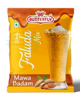 Butterfly Ready Faluda Mix (Mawa Badam Pouch) (Weight - 90g) by Butterfly Dessert Mixes and Bakery Needs.