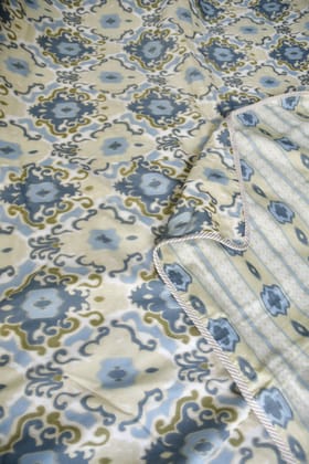 Blue Ikkat Reversible Mul Mul Handblock Cotton Dohar Single (Pair)