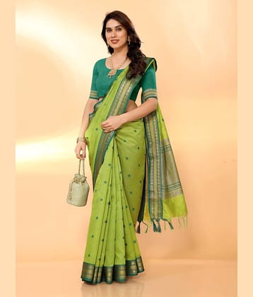 Sidhidata Cotton Silk Woven Saree With Unstitched Blouse Piece ( Mustard )