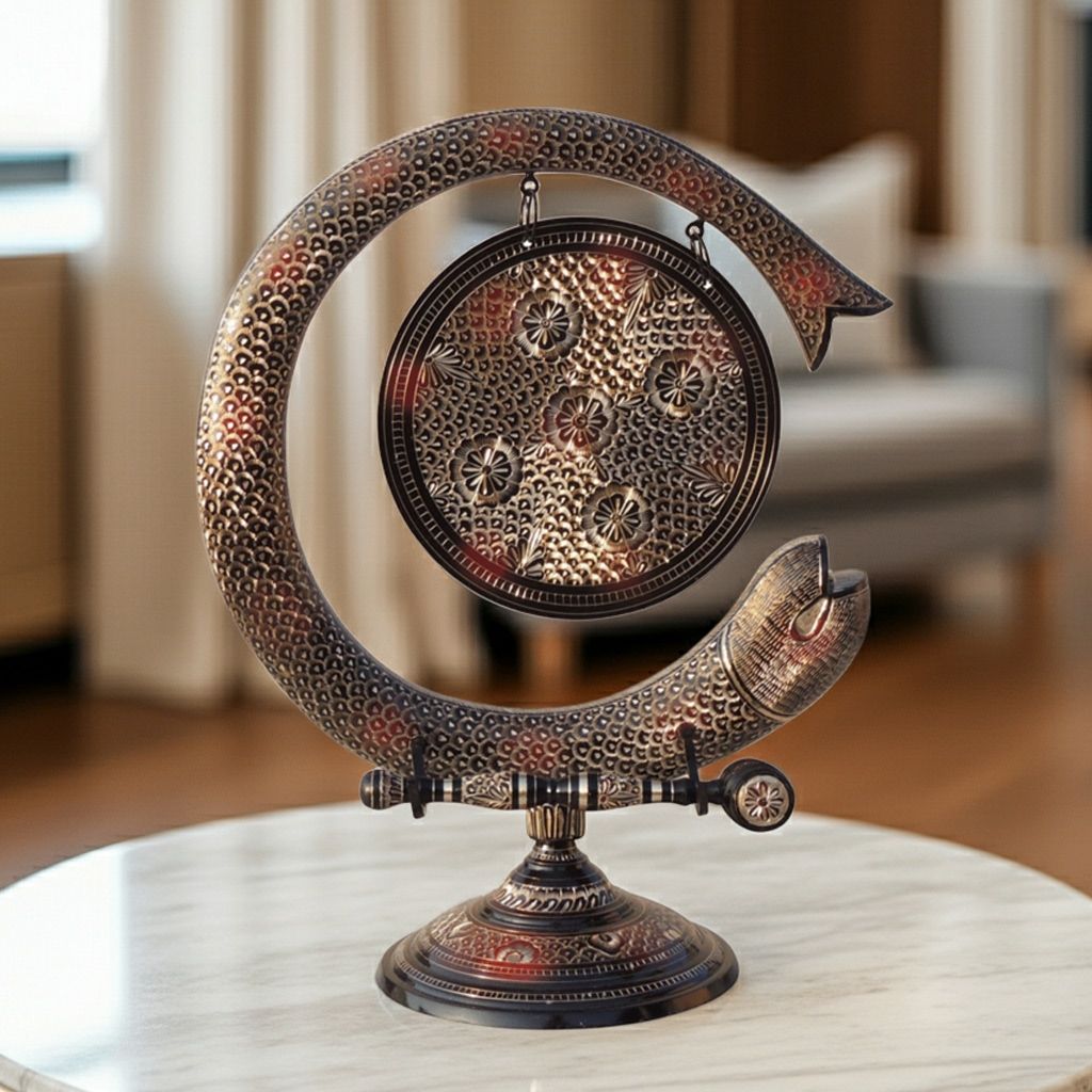 Brass Fish Design Dinner Bell- Home Decorative Handcrafted Showpiece, Height : 19 Inch (ANMAS172 A)