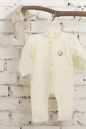 Light Yellow Full Romper Enhanced with Sun Cloud Embroidery-0-6 months