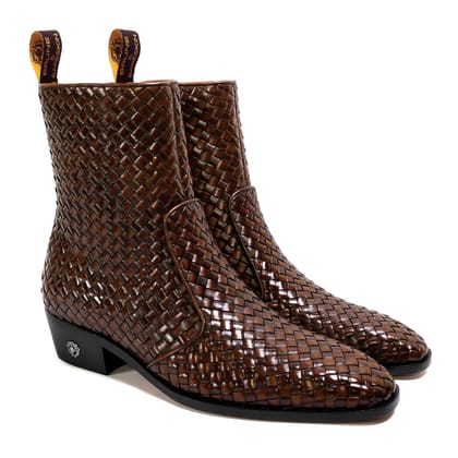 Premium Handwoven Dark brown Leather Chelsea Cuban Boots-40/6