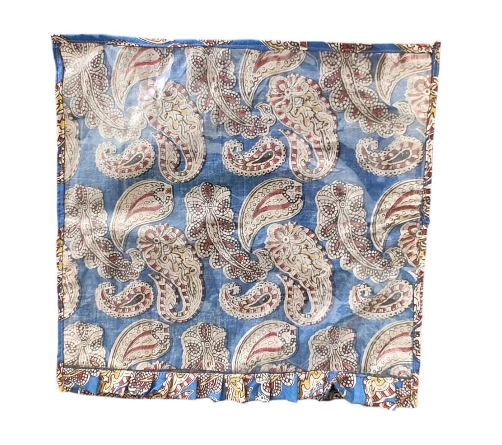 KALANKARI Blue Paisley Print Cotton Bandana with Ruffle Edge