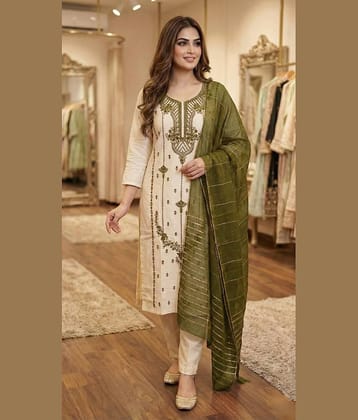 Hiva Trendz Women Cotton Embroidered Straight Kurti With Pants ( Green )